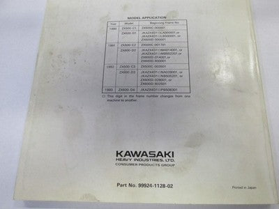 1990-1993  Kawasaki ZX-6 ZZ-R600 ZZ-R500 OEM FACTORY REPAIR SERVICE MANUAL