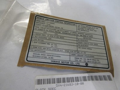 NOS YAMAHA 1983 XS650SK SPEC PLATE LABEL PART# 5V4-21683-10-00