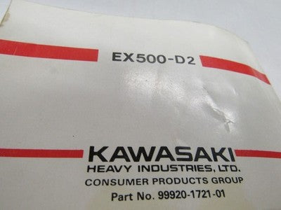 1994 OEM Kawasaki NINJA 500R EX500 D2 Motorcycle Owners Manual 99920-1721-01