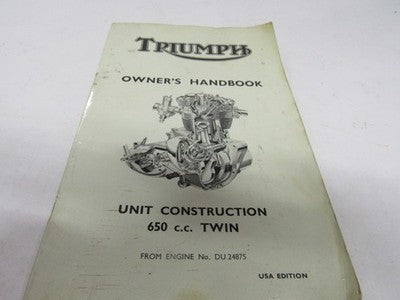 Triumph 650cc Unit Construction Owner's Handbook Manual Engine DU 24875 Original