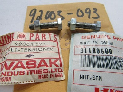 Kawasaki KZ900 KZ650 KZ1000 92003-093 BOLT,TENSIONER ADJUST WITH NUTS