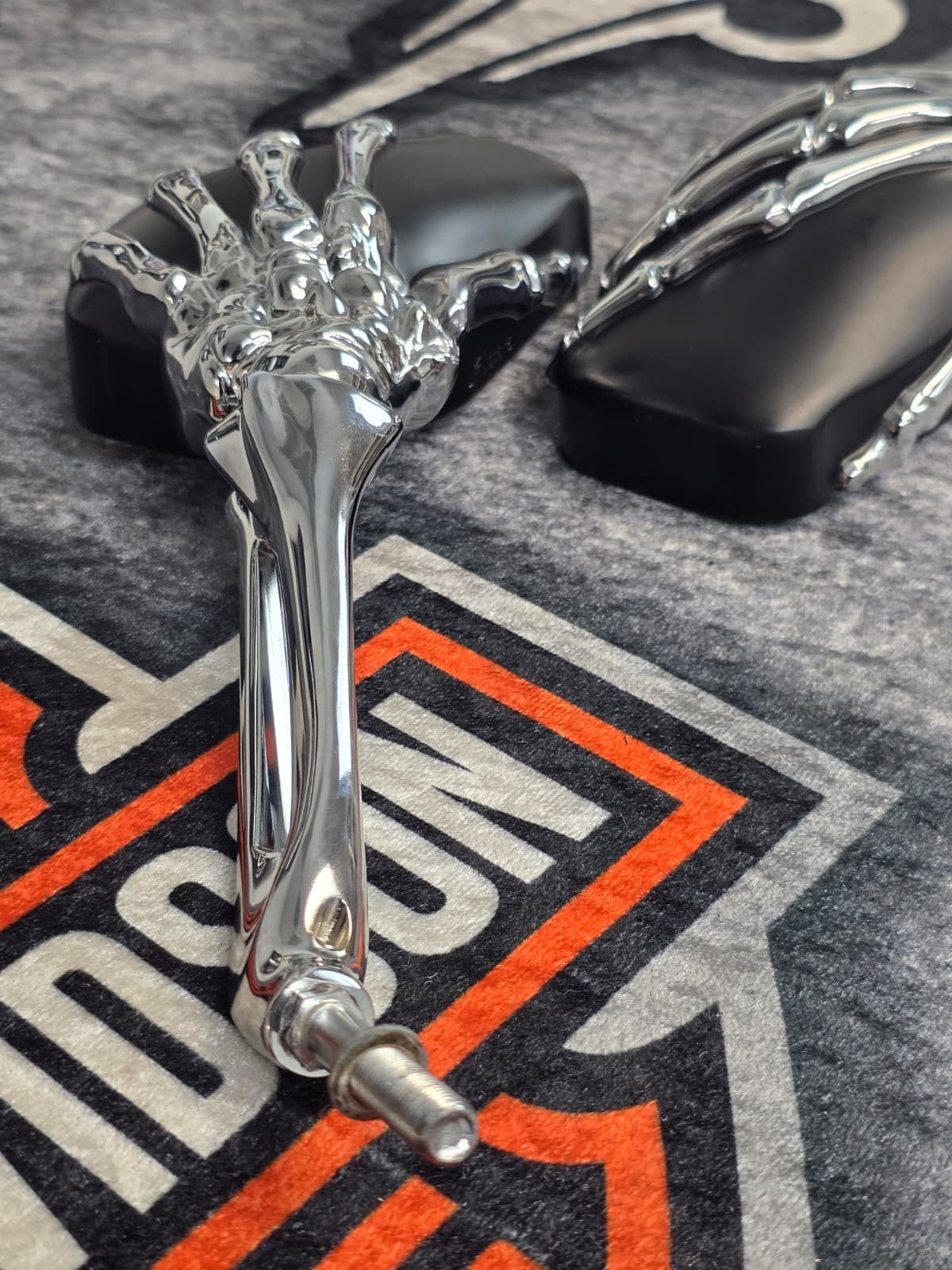 Kuryakyn Skeleton Hand Mirrors Chrome Stem with Black Head