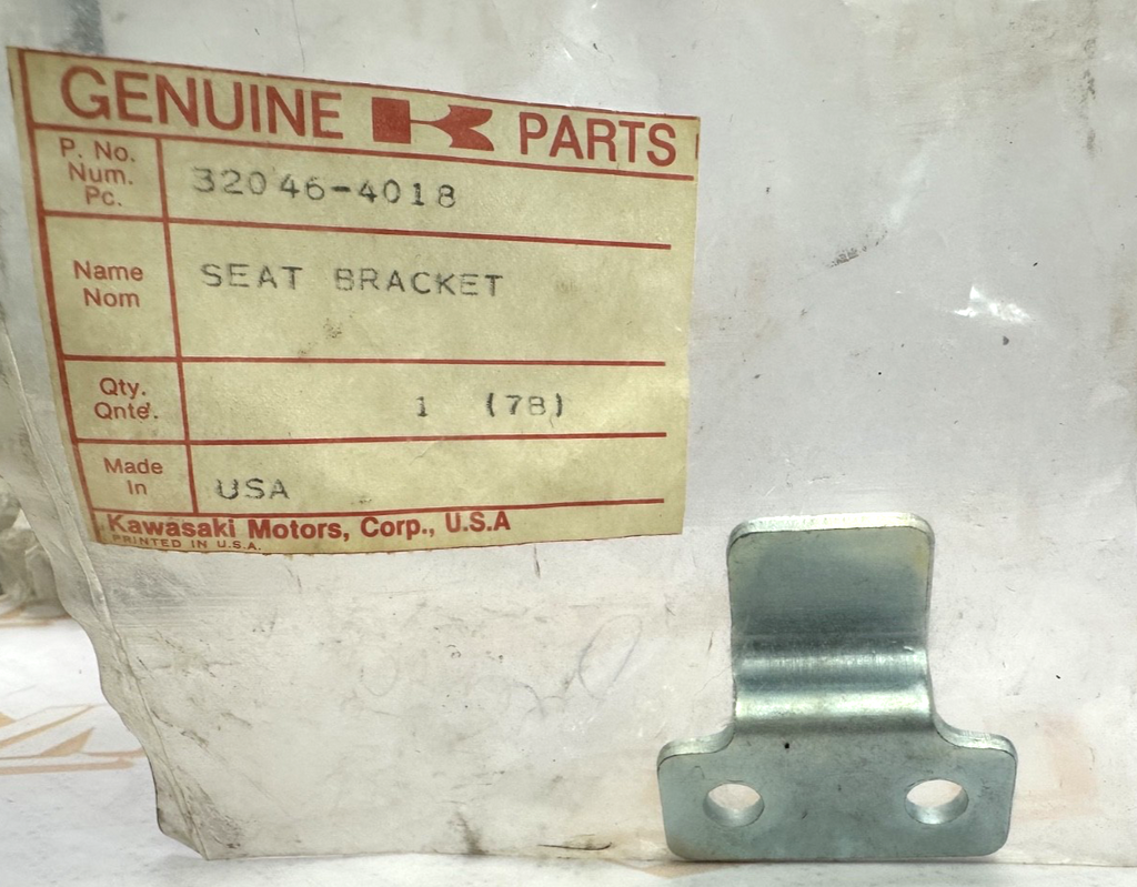 New Kawasaki Seat Bracket p/n 32046-4018 OEM New Old Stock NOS KLT185 ATV