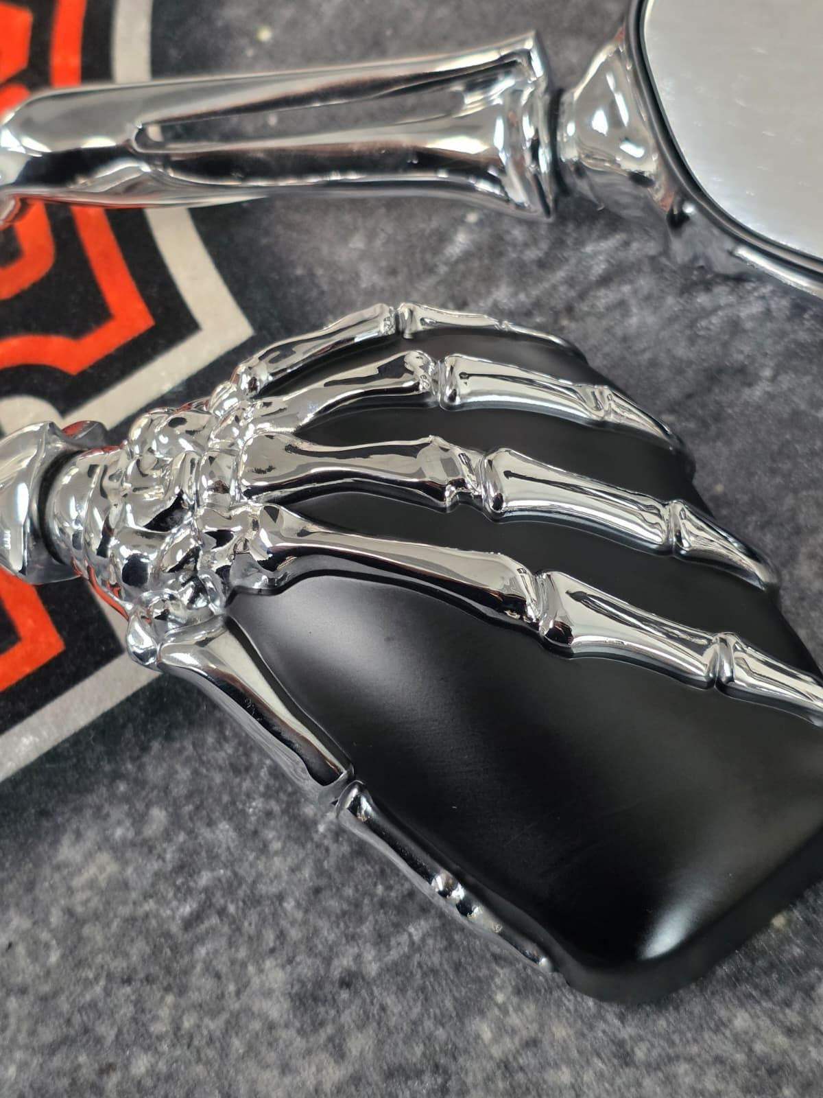 Kuryakyn Skeleton Hand Mirrors Chrome Stem with Black Head