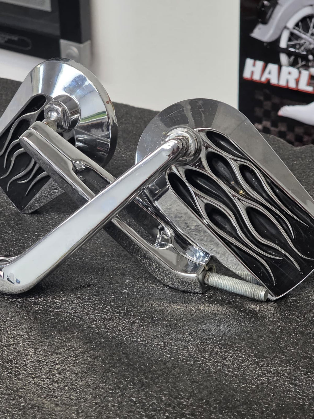 Custom Chrome Rear View Side Flame Mirrors Fits For Harley Touring Sportster XL