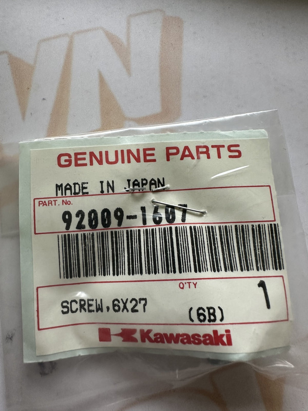 Kawasaki Genuine Screw,6X27 - 92009-1607