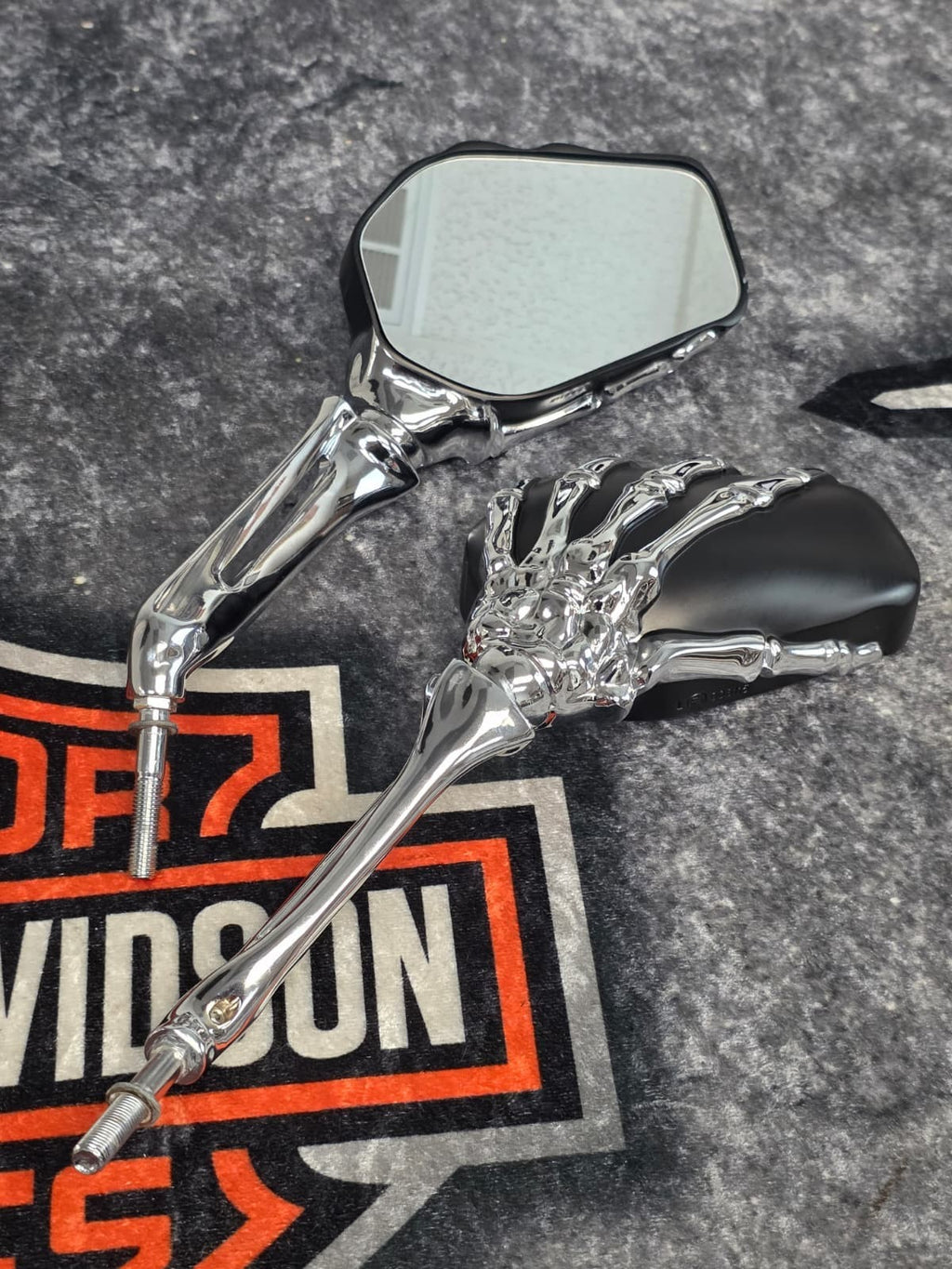Kuryakyn Skeleton Hand Mirrors Chrome Stem with Black Head