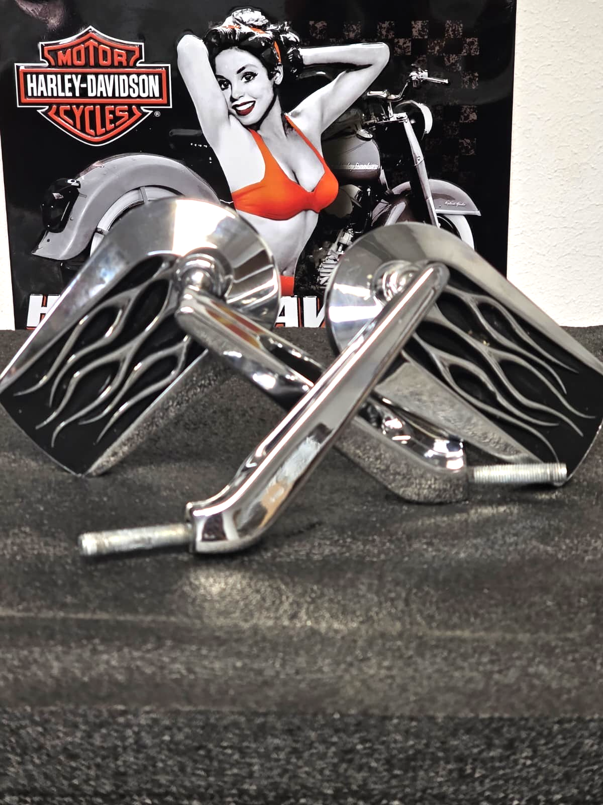 Custom Chrome Rear View Side Flame Mirrors Fits For Harley Touring Sportster XL