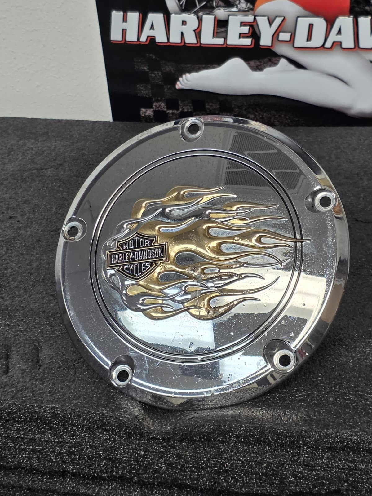 Harley primary derby inspection cover flames flamed Dyna, SOFTAIL 99-17 TWIM CAM