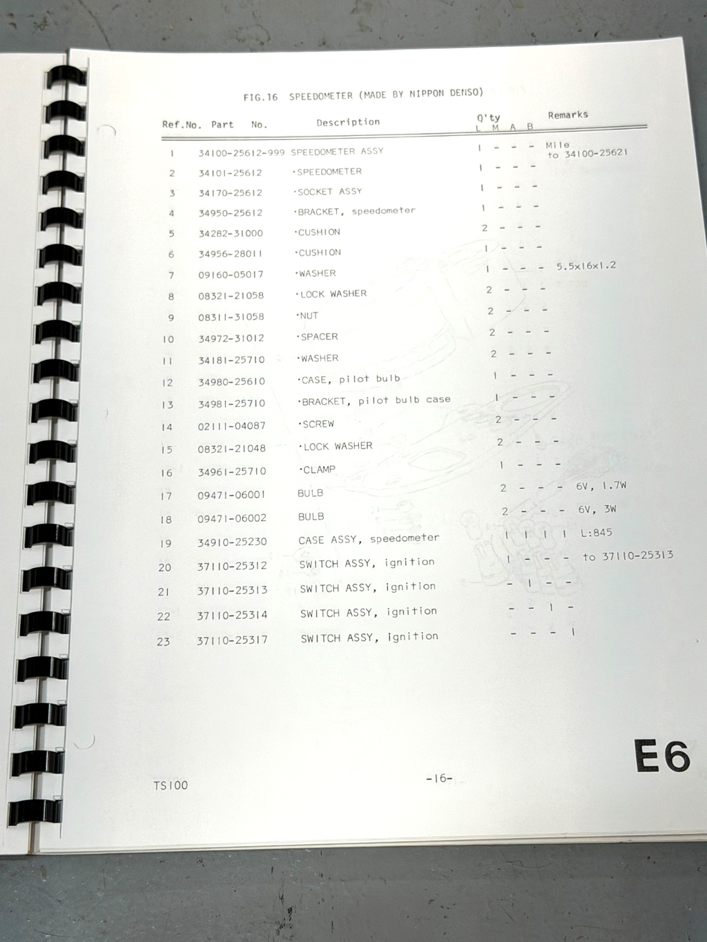 Suzuki TS100 Parts Manual 1973-1977