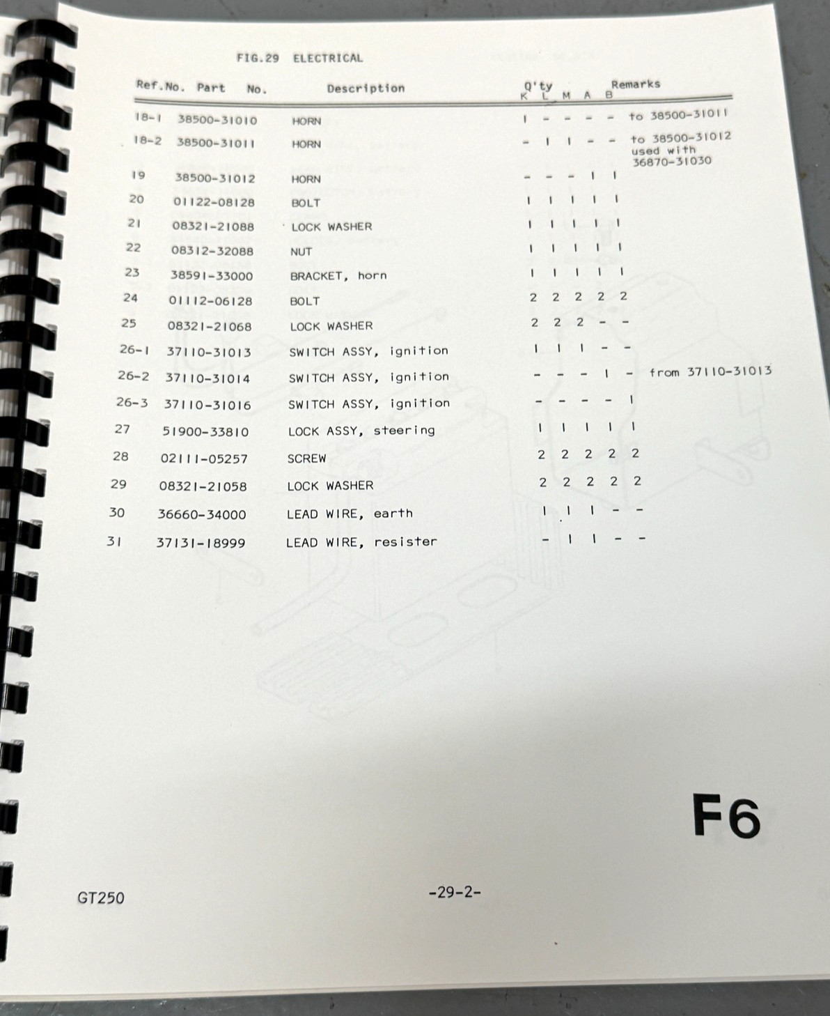 Suzuki GT250 Parts Manual 1973-1977