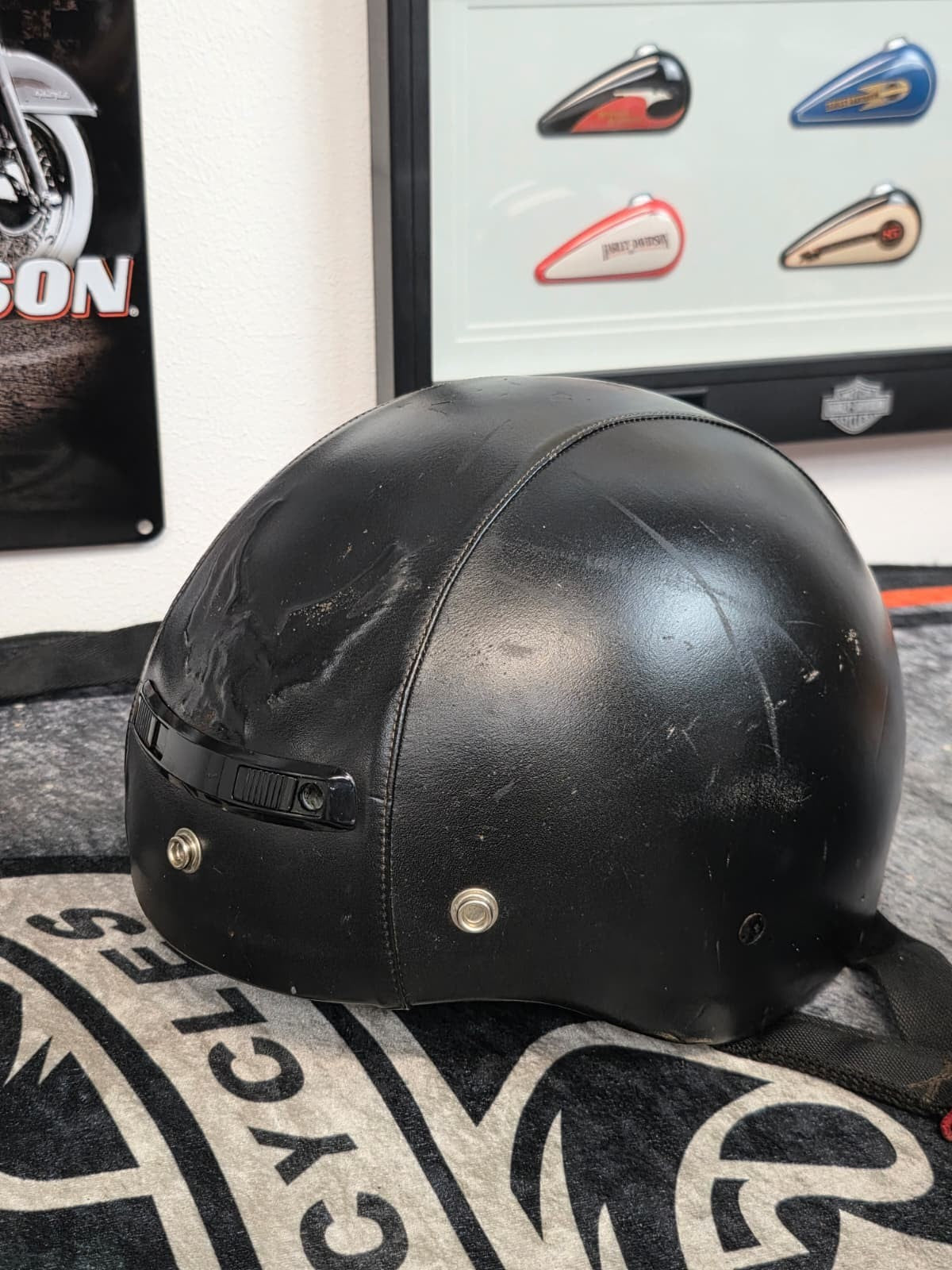 (2) FG2 DOT Leather-Wrapped Eagle Motorcycle Helmets -LARGE