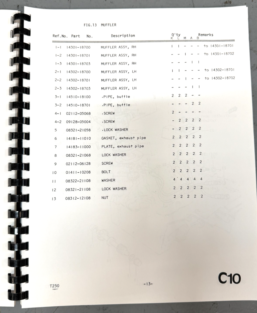 Suzuki GT250 Parts Manual 1973-1977