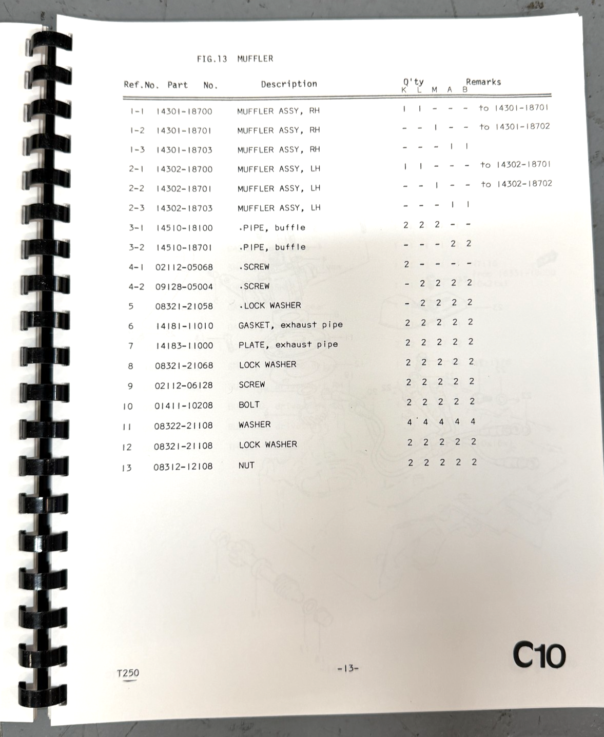Suzuki GT250 Parts Manual 1973-1977