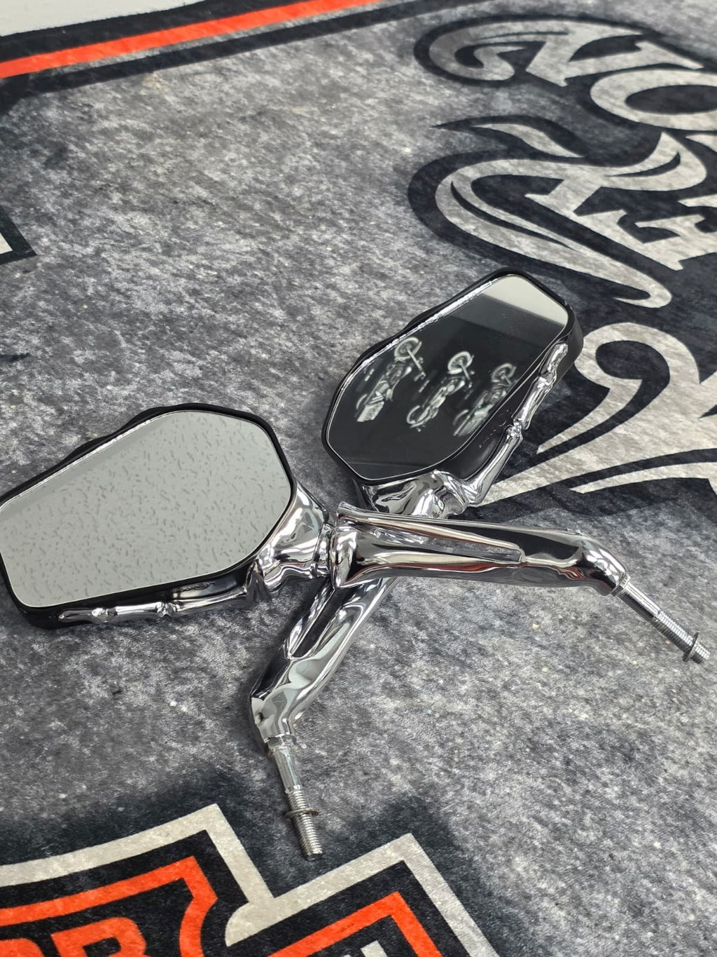 Kuryakyn Skeleton Hand Mirrors Chrome Stem with Black Head