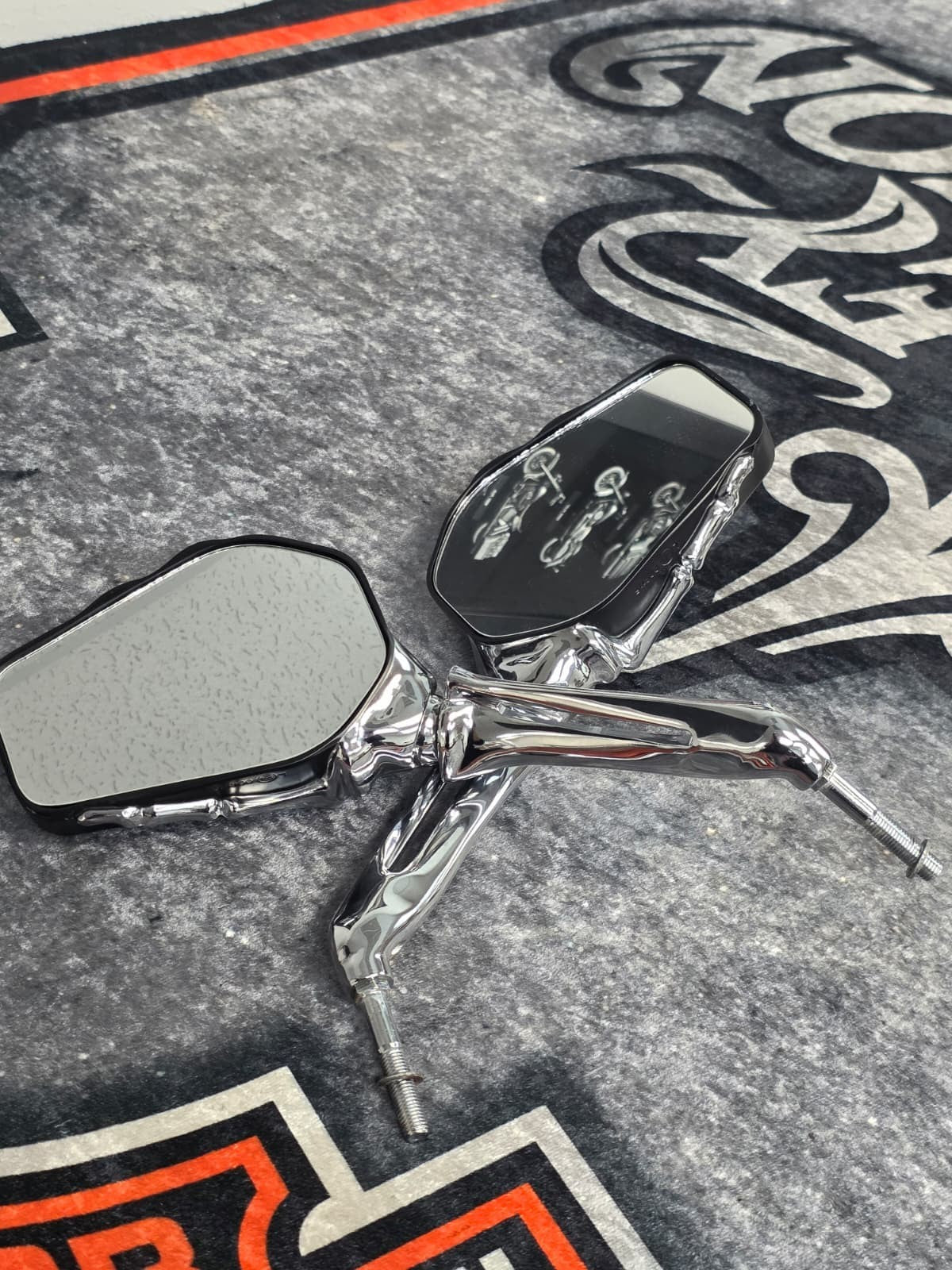 Kuryakyn Skeleton Hand Mirrors Chrome Stem with Black Head