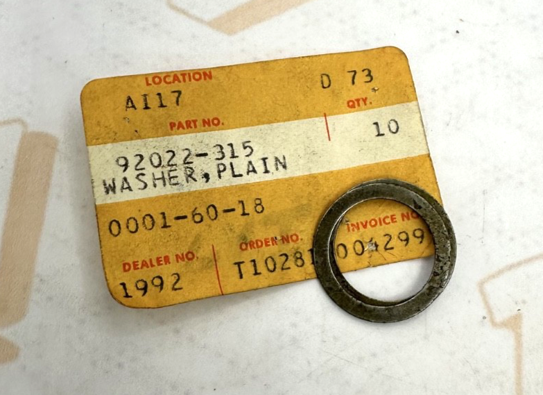 New OEM Kawasaki 92022-315 Plain Washer NOS
