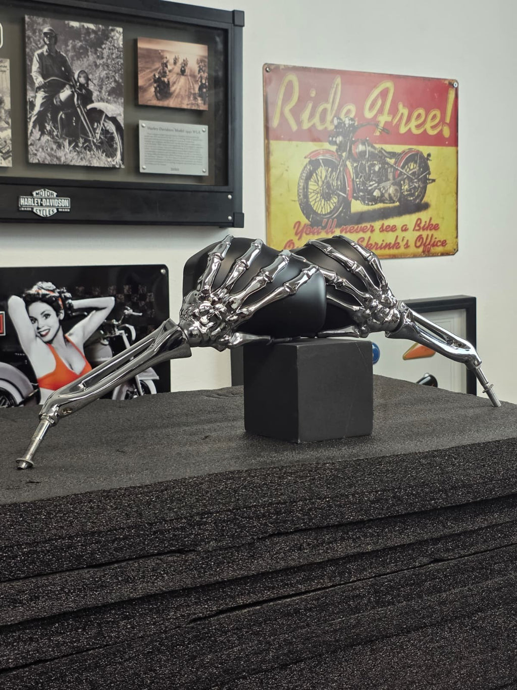Kuryakyn Skeleton Hand Mirrors Chrome Stem with Black Head
