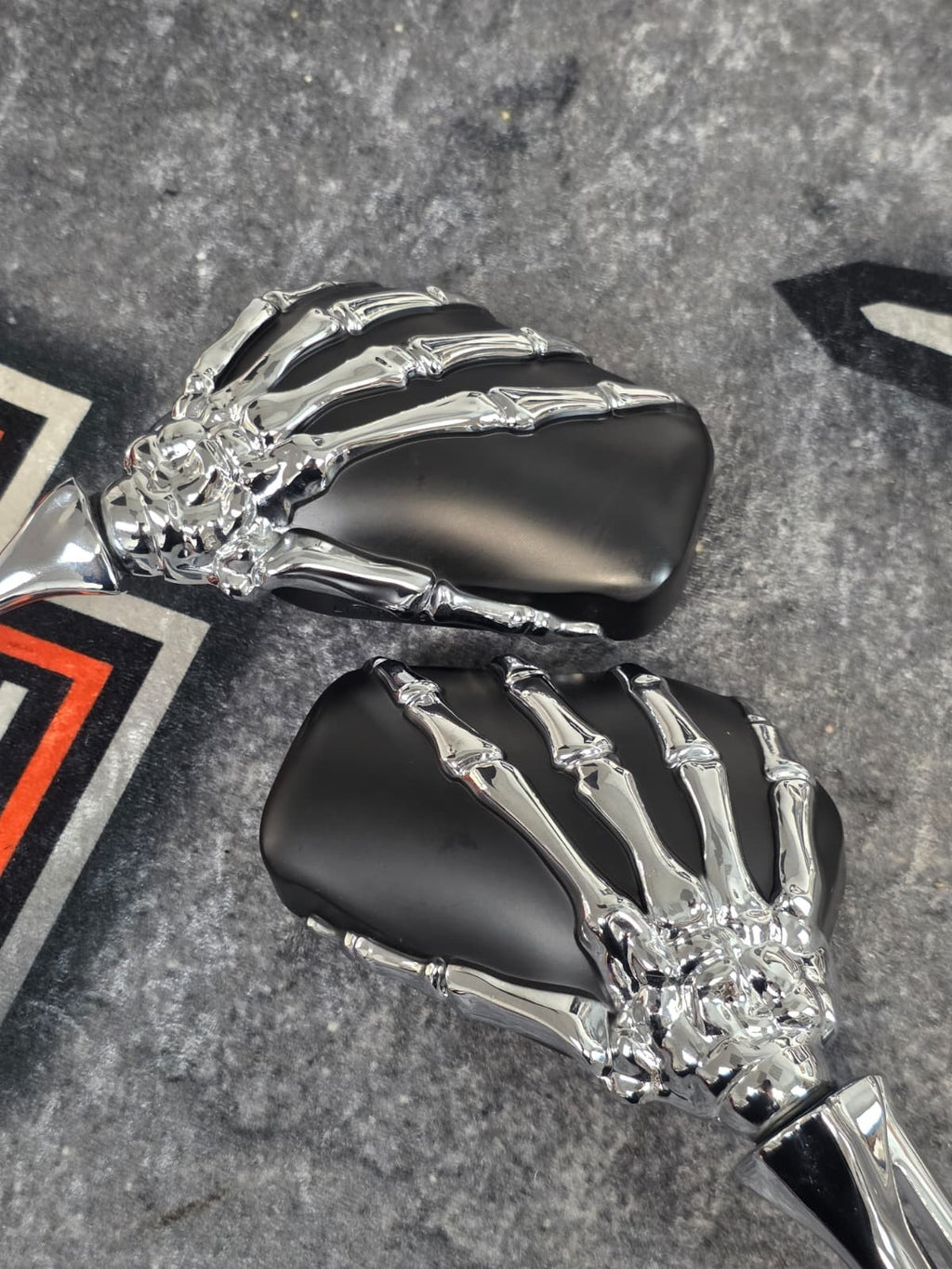 Kuryakyn Skeleton Hand Mirrors Chrome Stem with Black Head