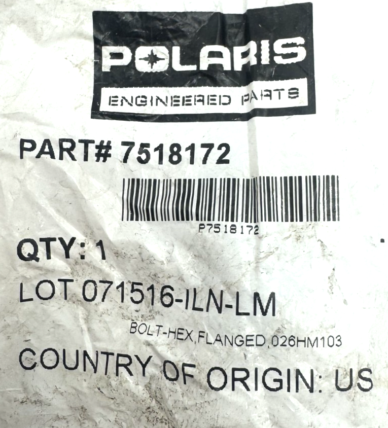 Polaris BOLT-HEX, ,(026HM103) , NEW OEM 7518172