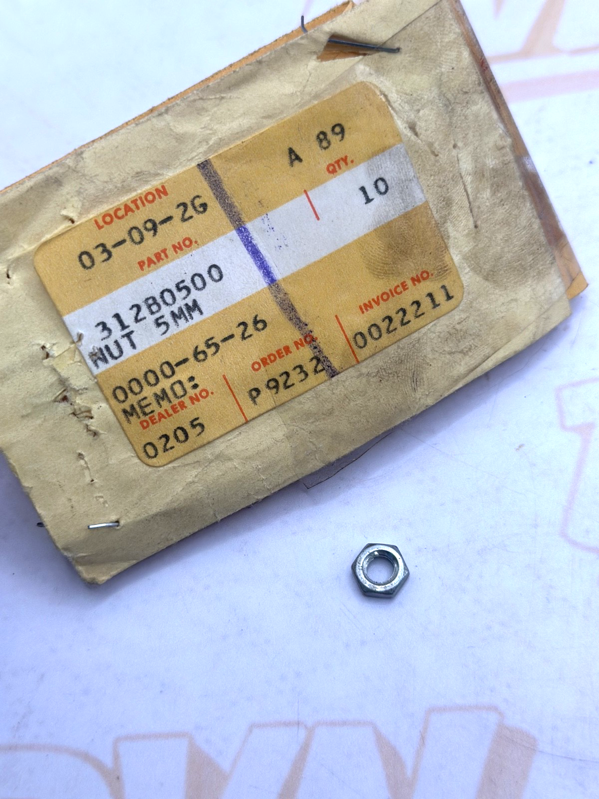 OEM Kawasaki 312B0500 Nut NOS