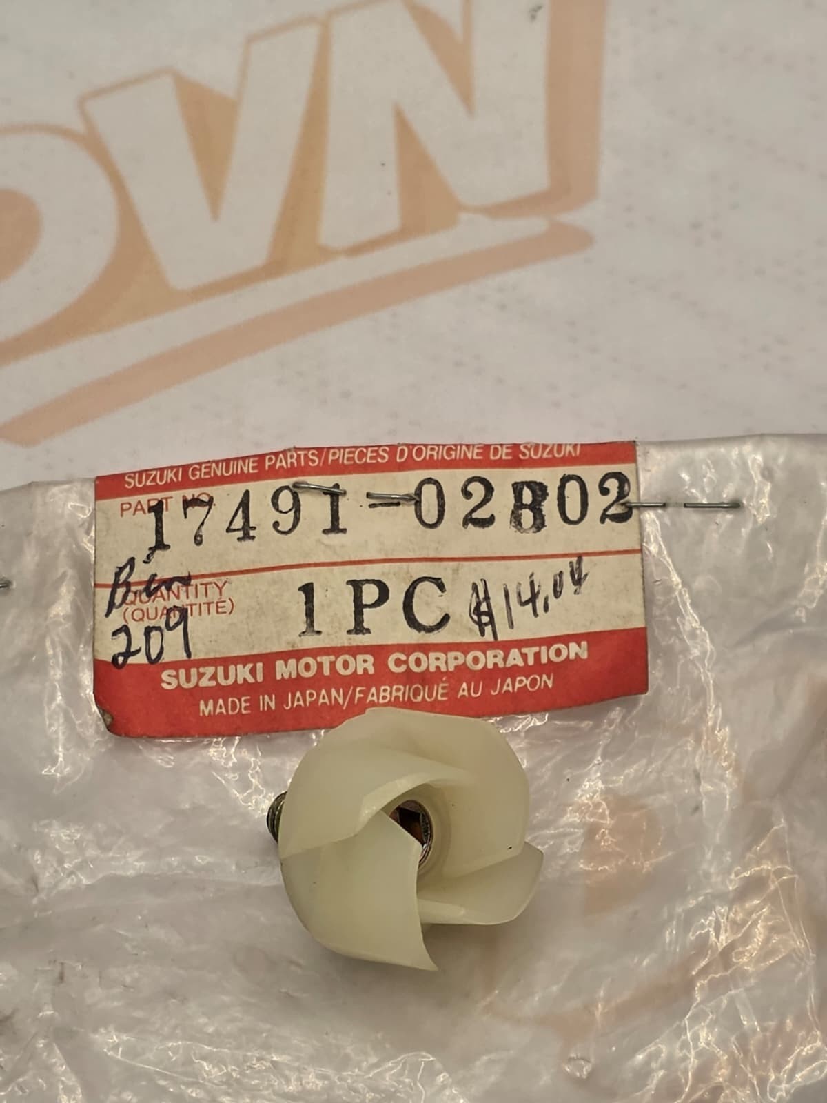 New 17491-02B02 RM80 1986 to 1988 Genuine Suzuki Water Pump Impeller