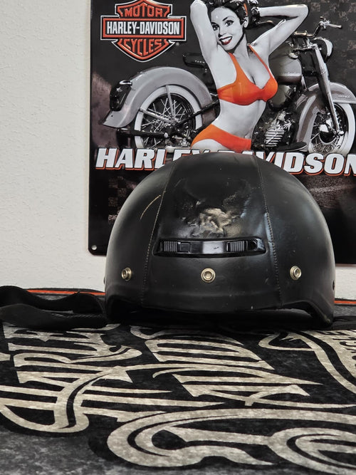 (2) FG2 DOT Leather-Wrapped Eagle Motorcycle Helmets -LARGE
