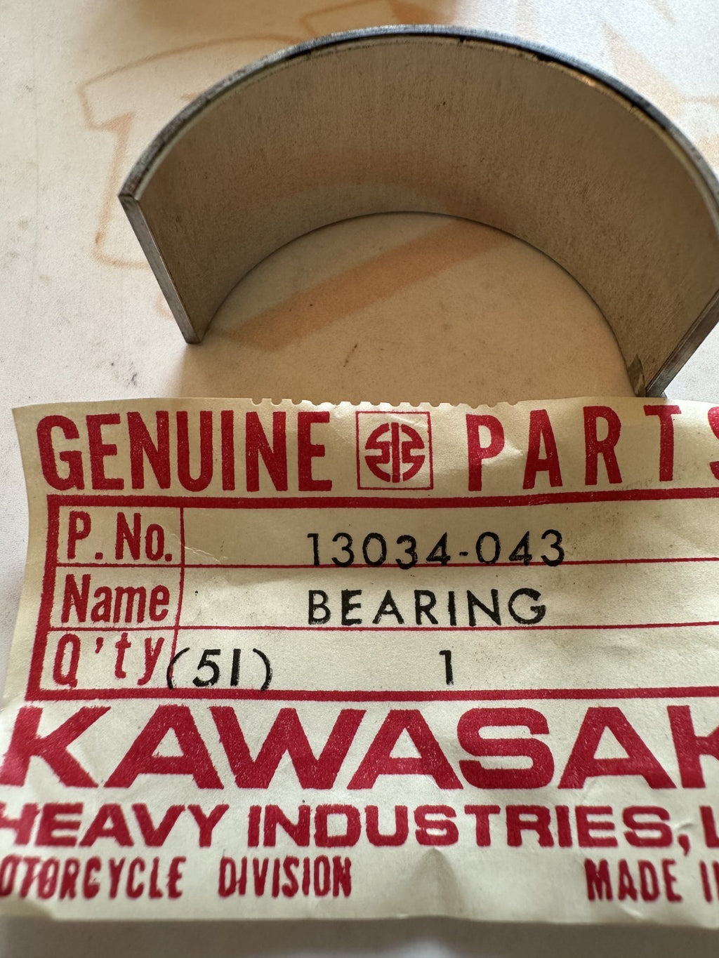 NEW Genuine OEM Kawasaki Metal Bearing 13034-043