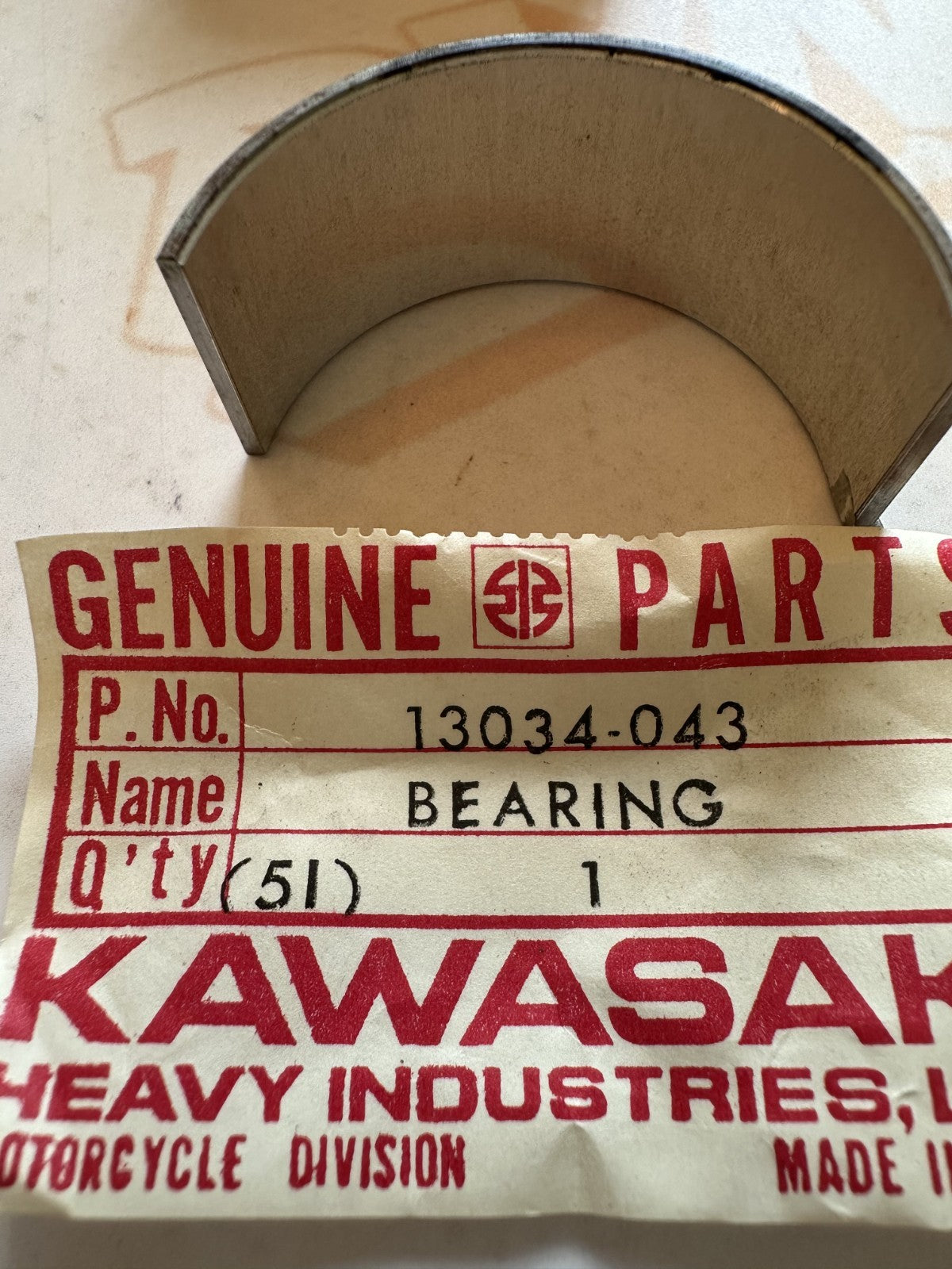 NEW Genuine OEM Kawasaki Metal Bearing 13034-043