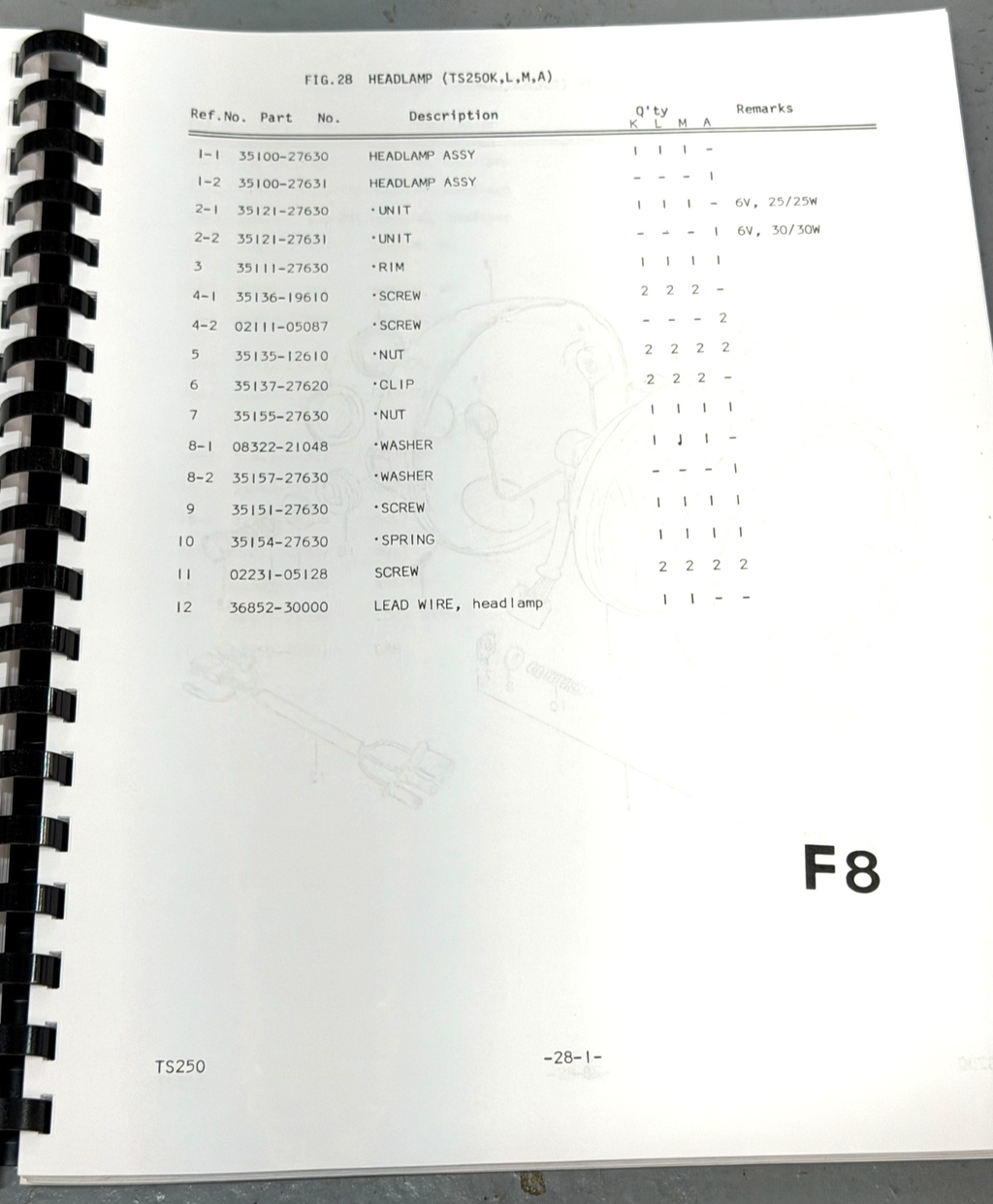 Suzuki TS250 Part Manual 1973-1977