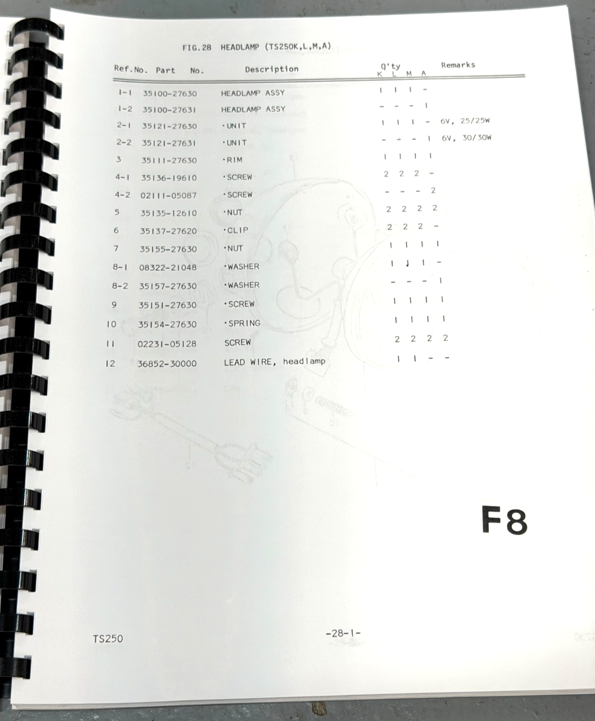 Suzuki TS250 Part Manual 1973-1977