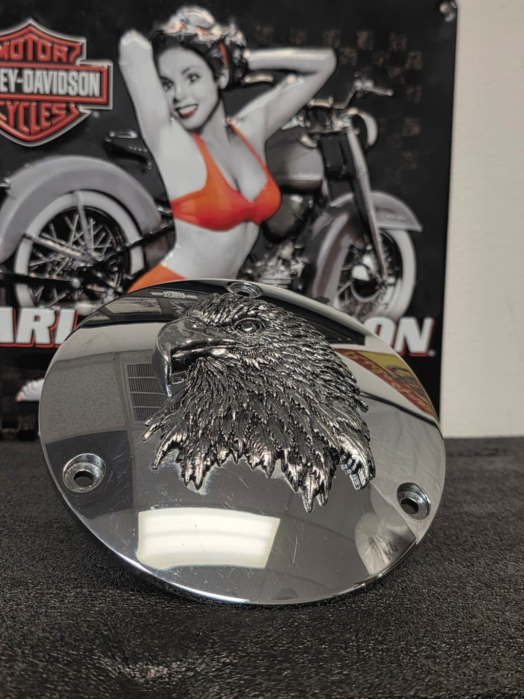 Harley Eagle   3 HOLE DERBY COVER   SOFTAIL 1970-98 EVO PRIMARY COVER