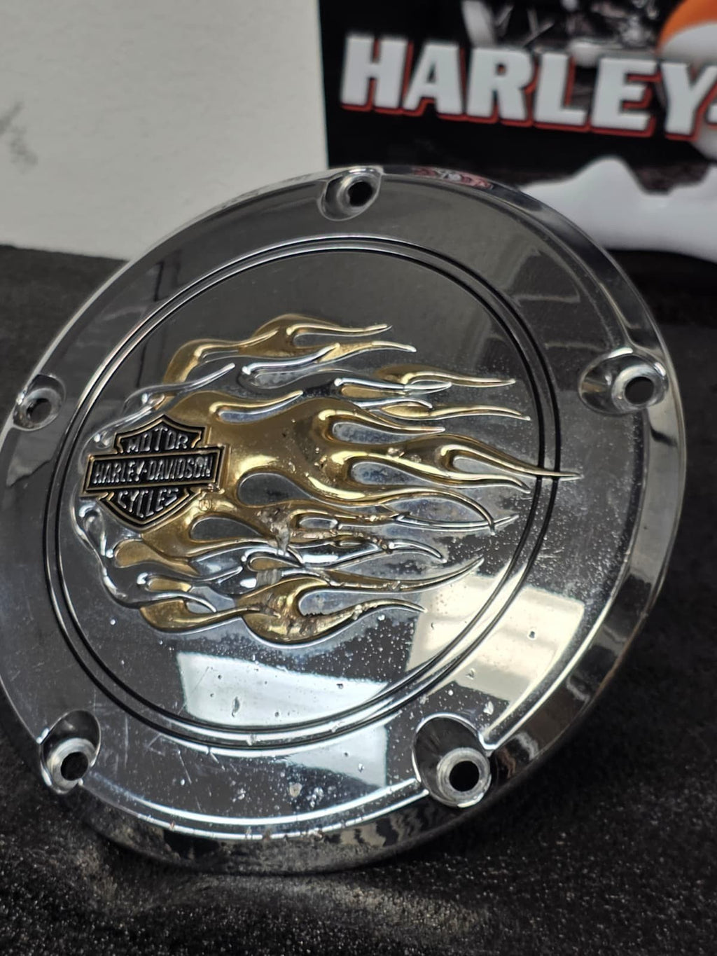Harley primary derby inspection cover flames flamed Dyna, SOFTAIL 99-17 TWIM CAM
