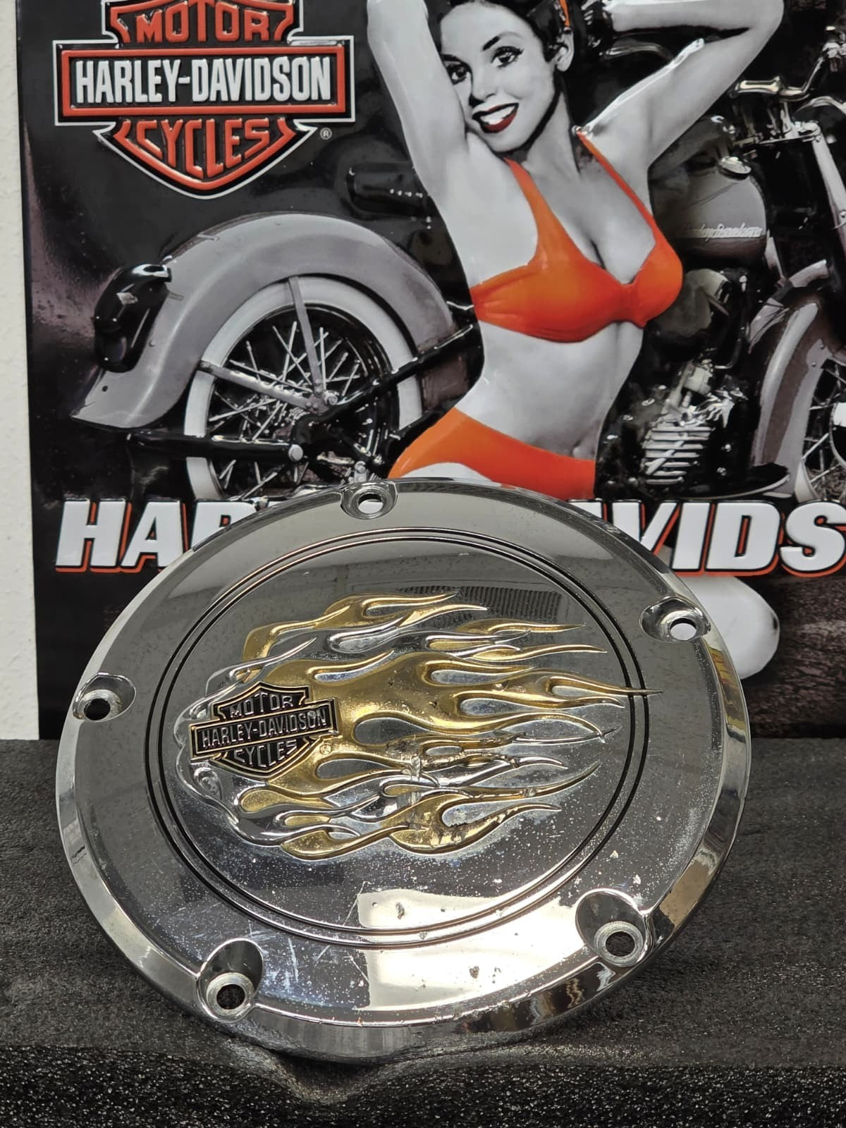 Harley primary derby inspection cover flames flamed Dyna, SOFTAIL 99-17 TWIM CAM