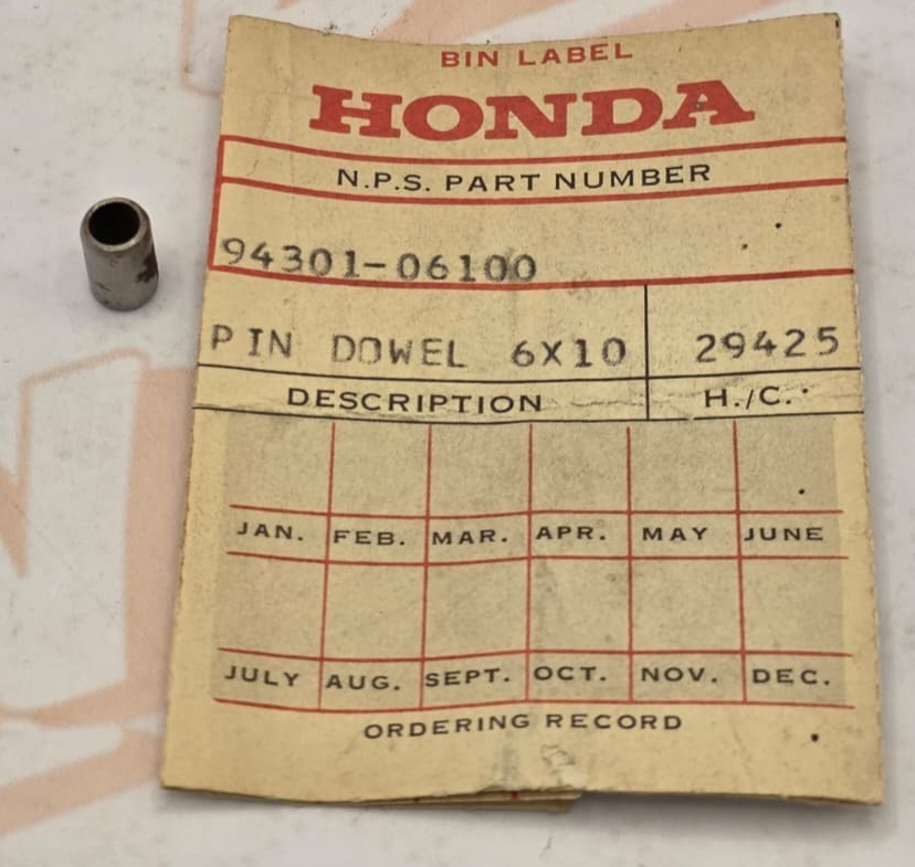NOS Genuine Honda Motorcycle Factory Hardware 6x10 Dowel Pin OEM 94301-06100