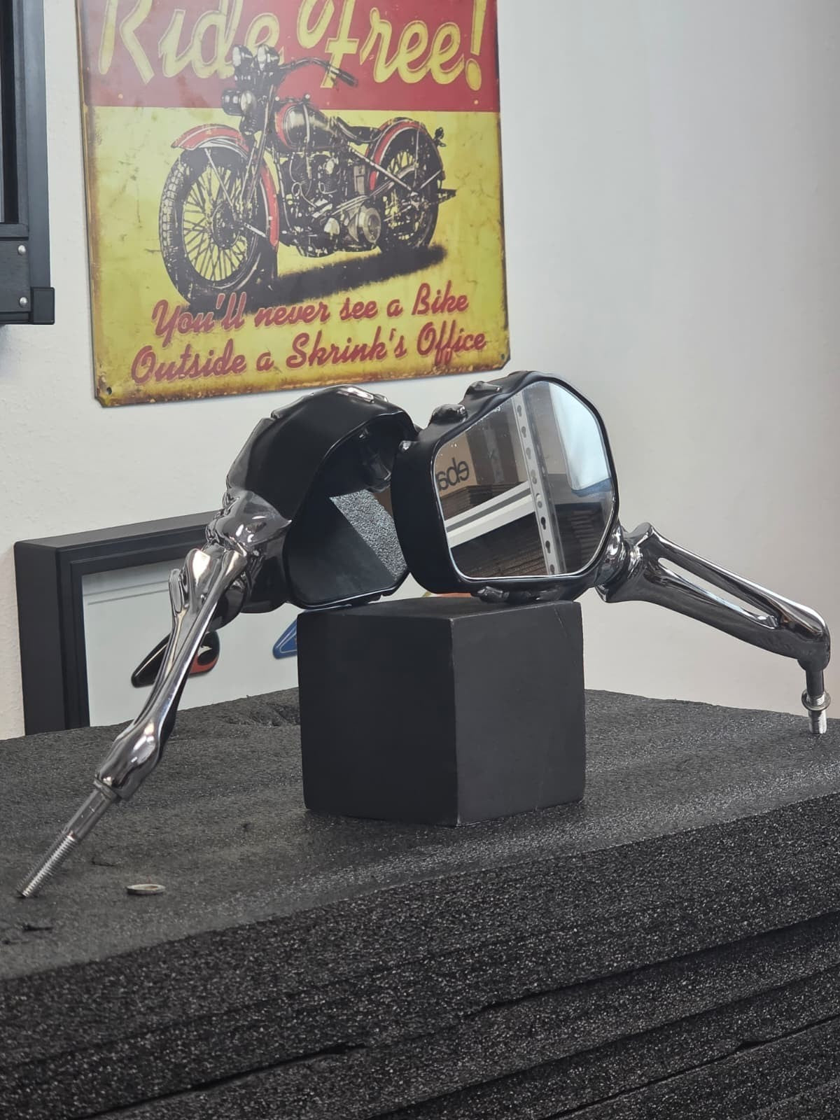 Kuryakyn Skeleton Hand Mirrors Chrome Stem with Black Head